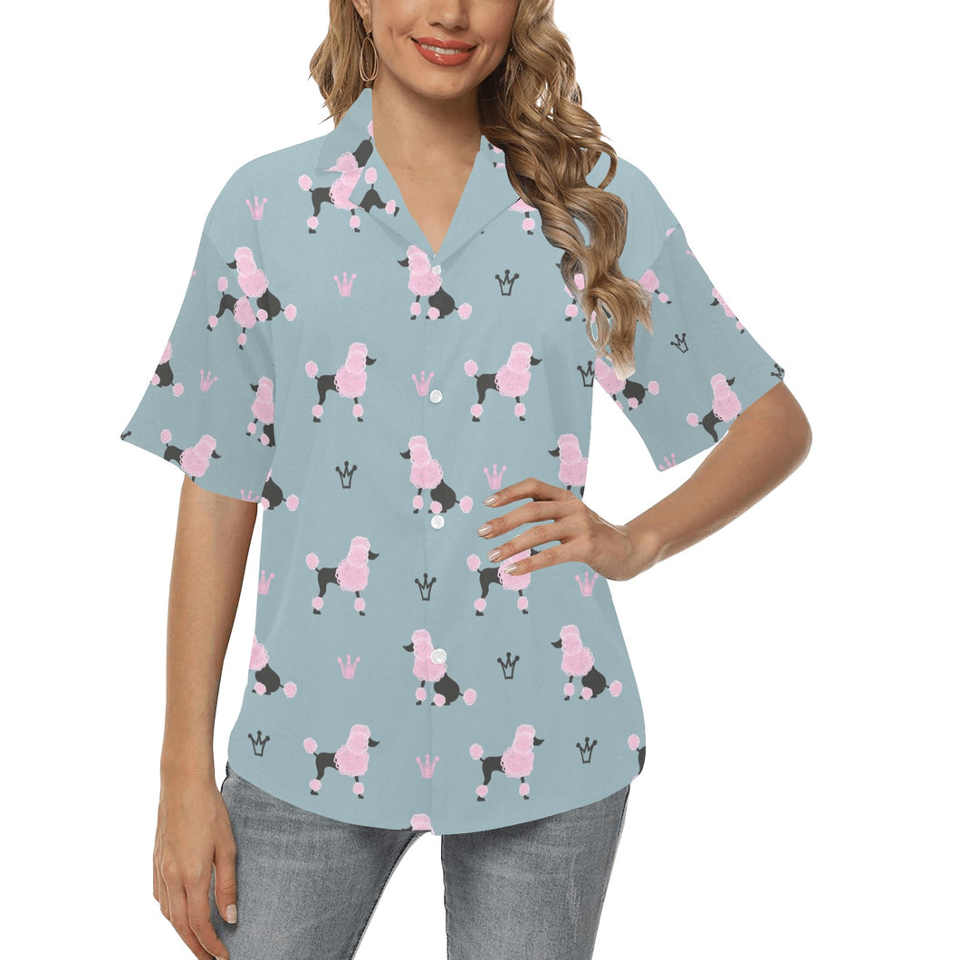 poodle dog pattern Women's All Over Print Hawaiian Shirt
