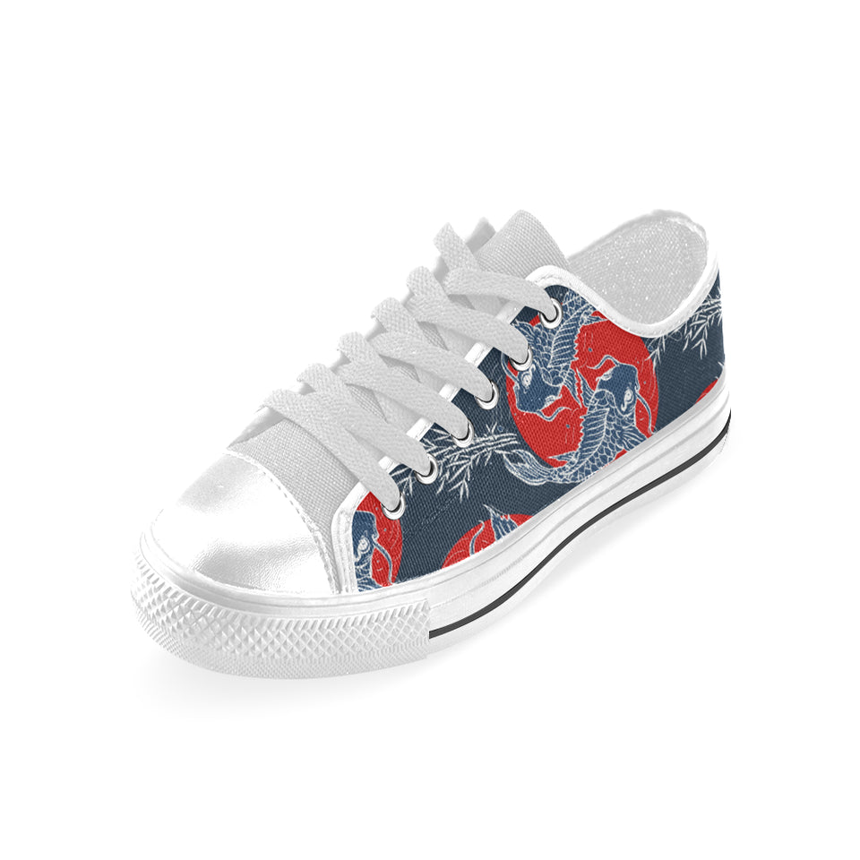 Fancy Carps hand drawn japanese art Men's Low Top Shoes White
