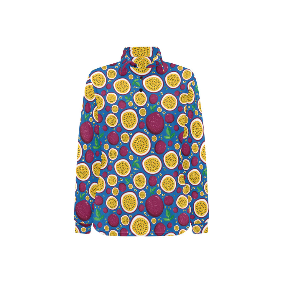 Passion fruit blue background Women's Long Sleeve Polo Shirt