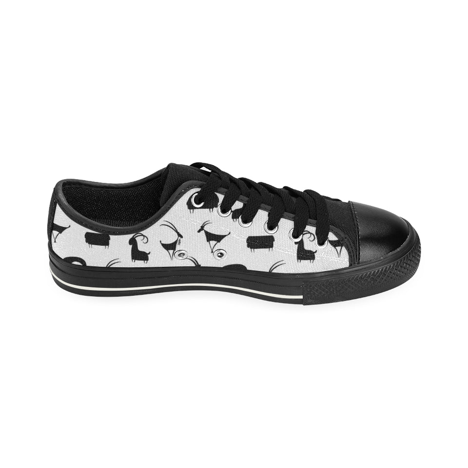 Goat ram pattern Men's Low Top Canvas Shoes Black
