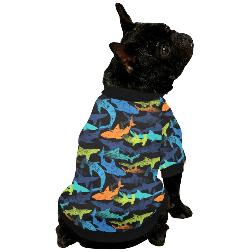 Colorful shark All Over Print Pet Dog Round Neck Fuzzy Shirt