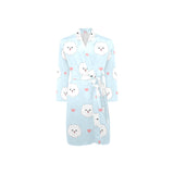 White cute pomeranian pattern Men's Long Sleeve Belted Night Robe