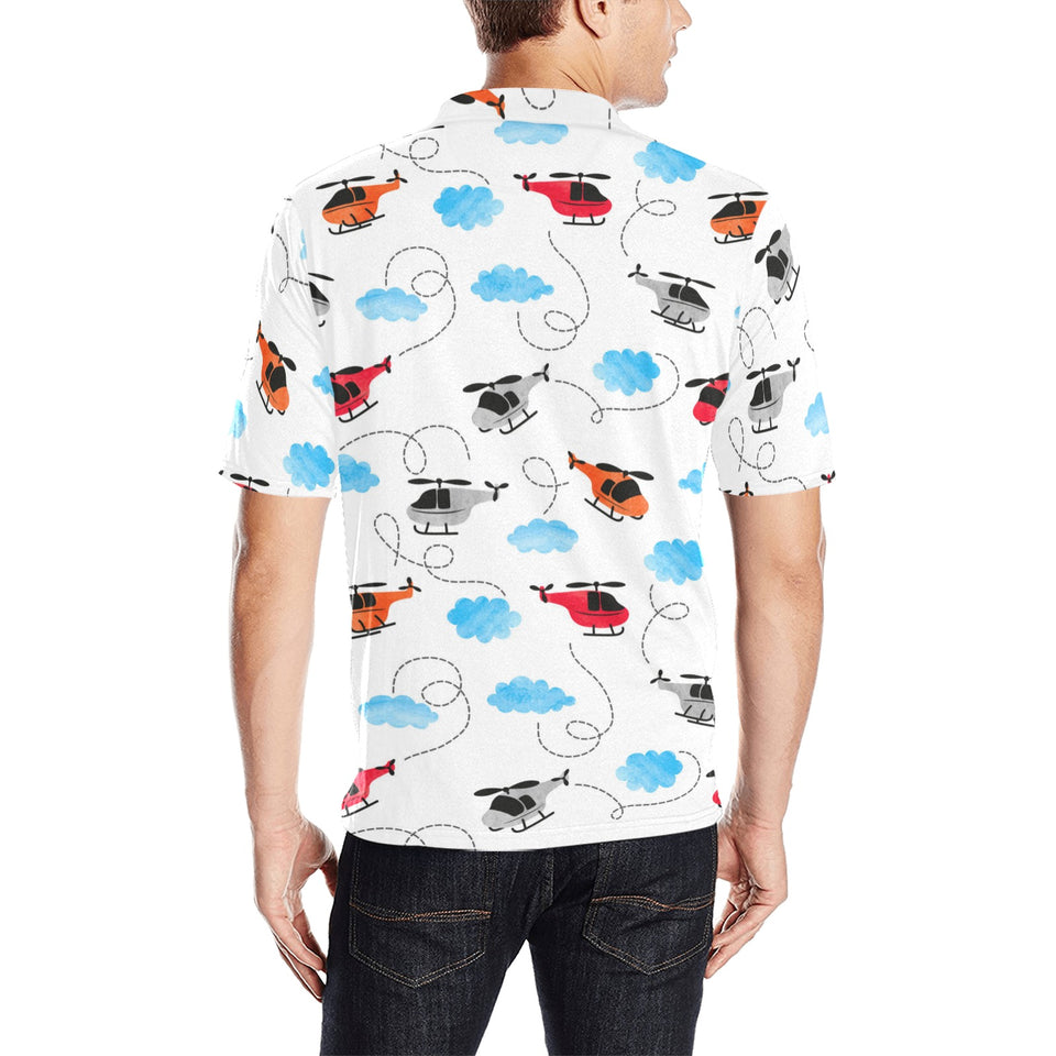 Watercolor helicopter cloud pattern Men's All Over Print Polo Shirt