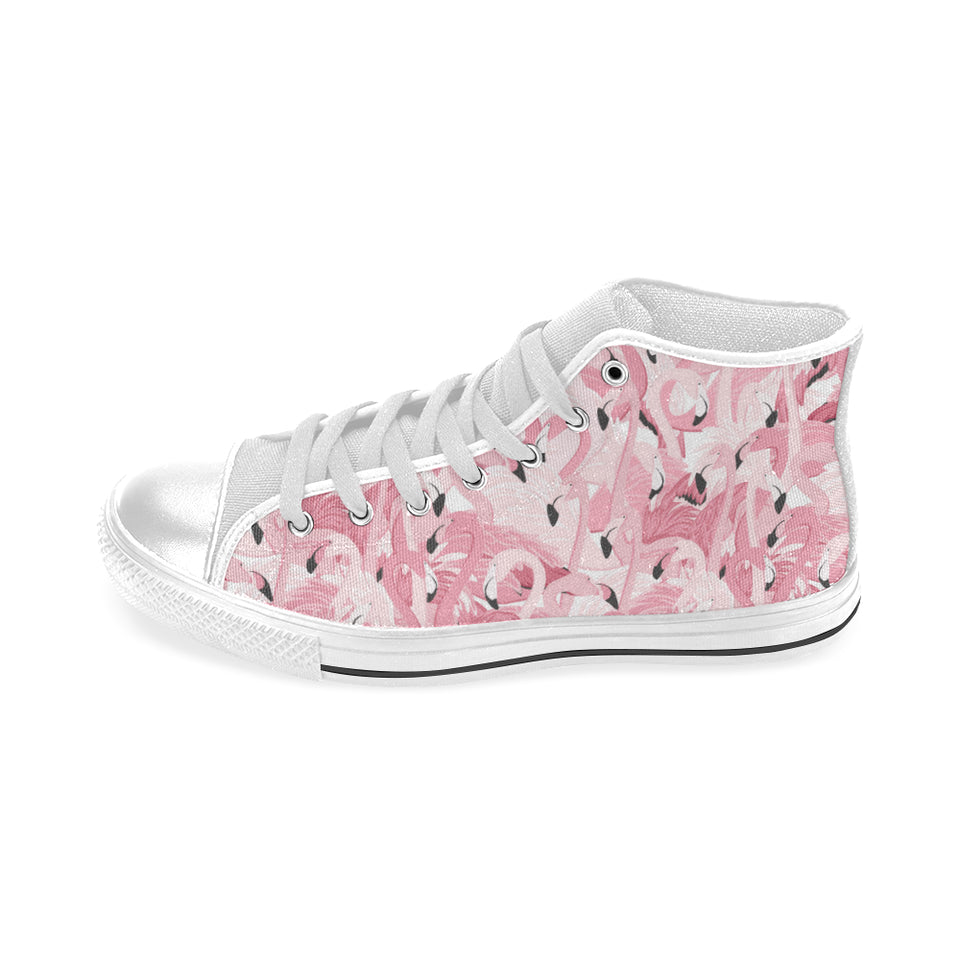 Pink flamingos pattern background Men's High Top Canvas Shoes White