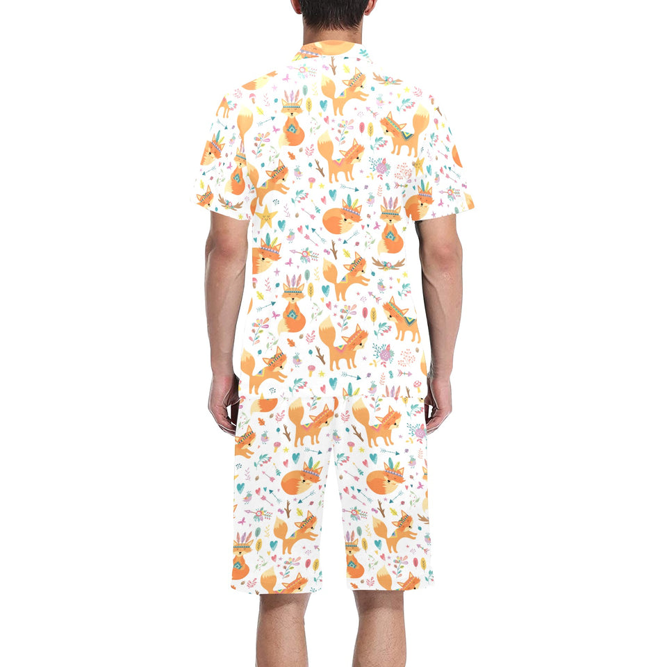 cute tribal fox pattern Men's V-Neck Short Pajama Set