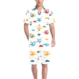 Colorful helicopter pattern Men's V-Neck Short Pajama Set