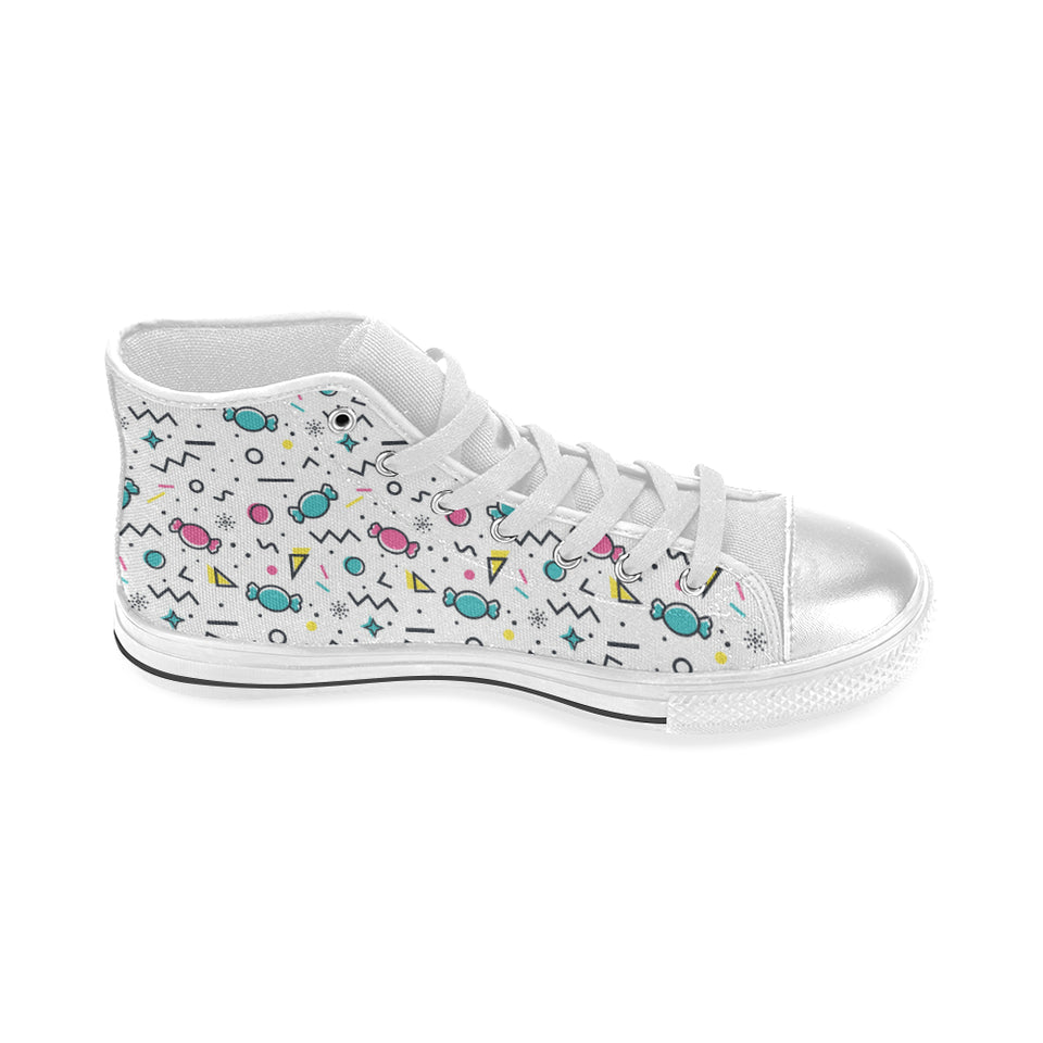 Candy design pattern Women's High Top Canvas Shoes White