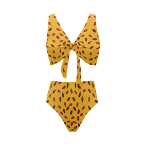 Passion fruit texture Chest Bowknot High Waisted Bikini Swimsuit