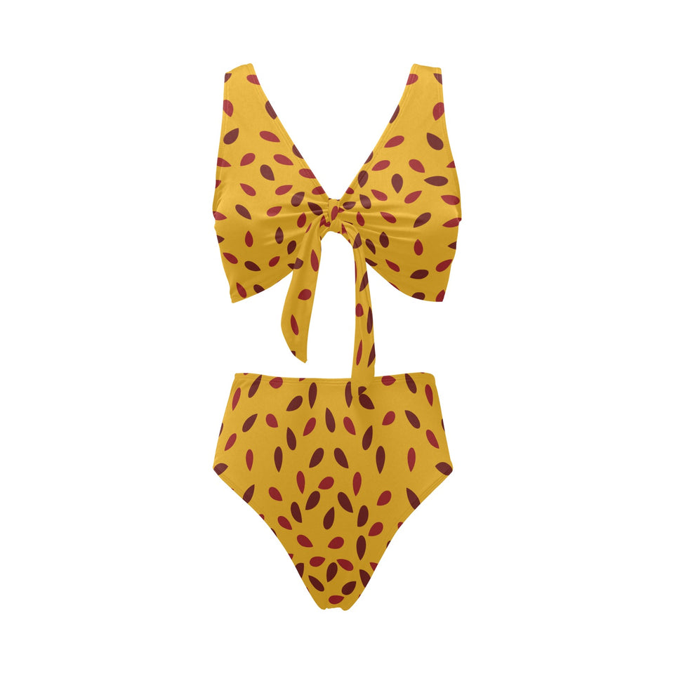 Passion fruit texture Chest Bowknot High Waisted Bikini Swimsuit