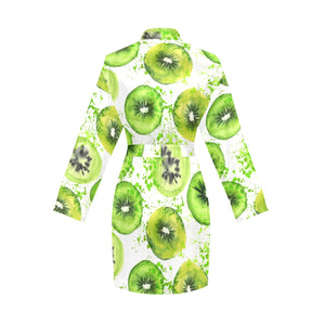 Watercolor kiwi pattern Women's Long Sleeve Belted Night Robe