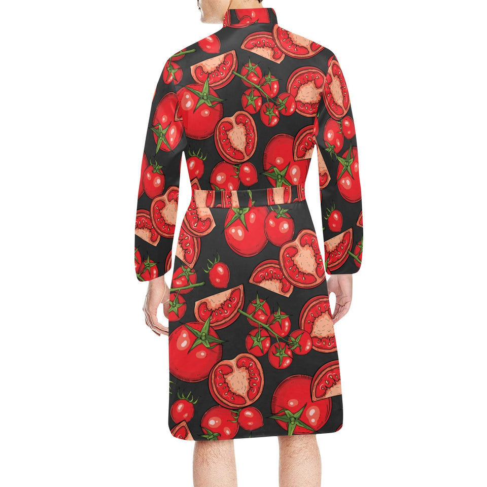 Tomato black background Men's Long Sleeve Belted Night Robe
