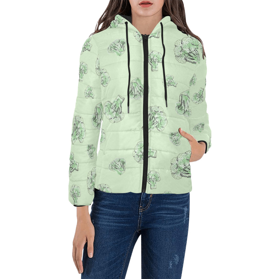 broccoli sketch pattern Women's Padded Hooded Jacket