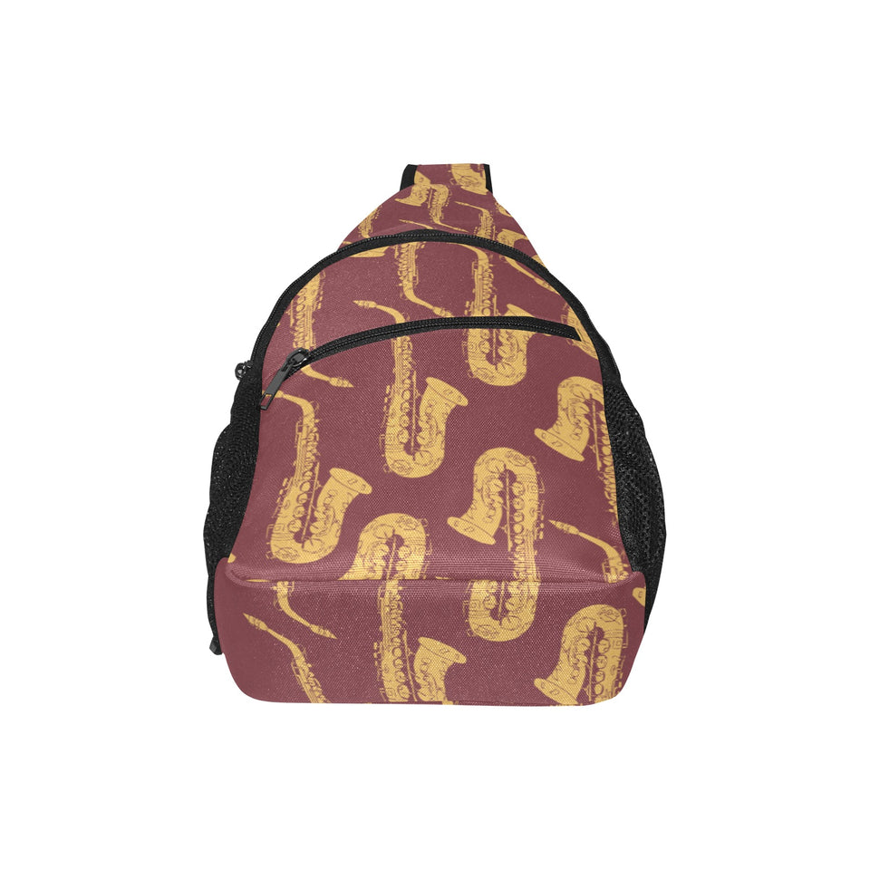 Hand drawn gold saxophone red background All Over Print Chest Bag