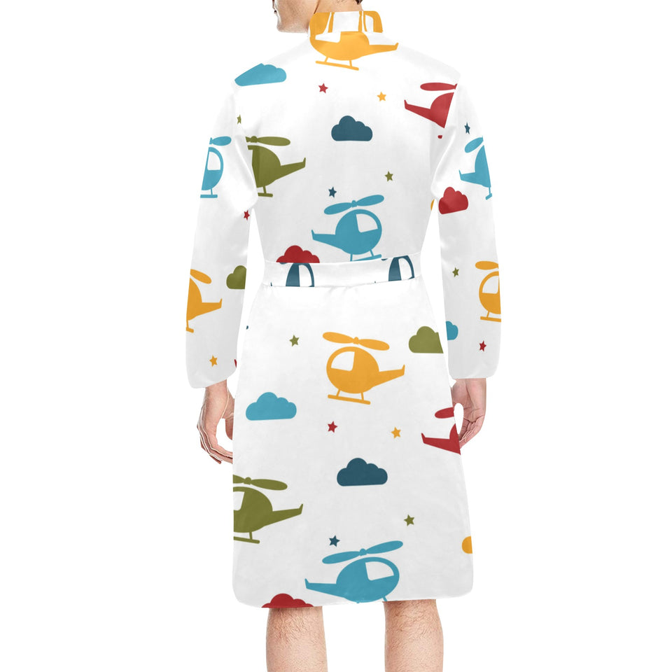 Colorful helicopter pattern Men's Long Sleeve Belted Night Robe