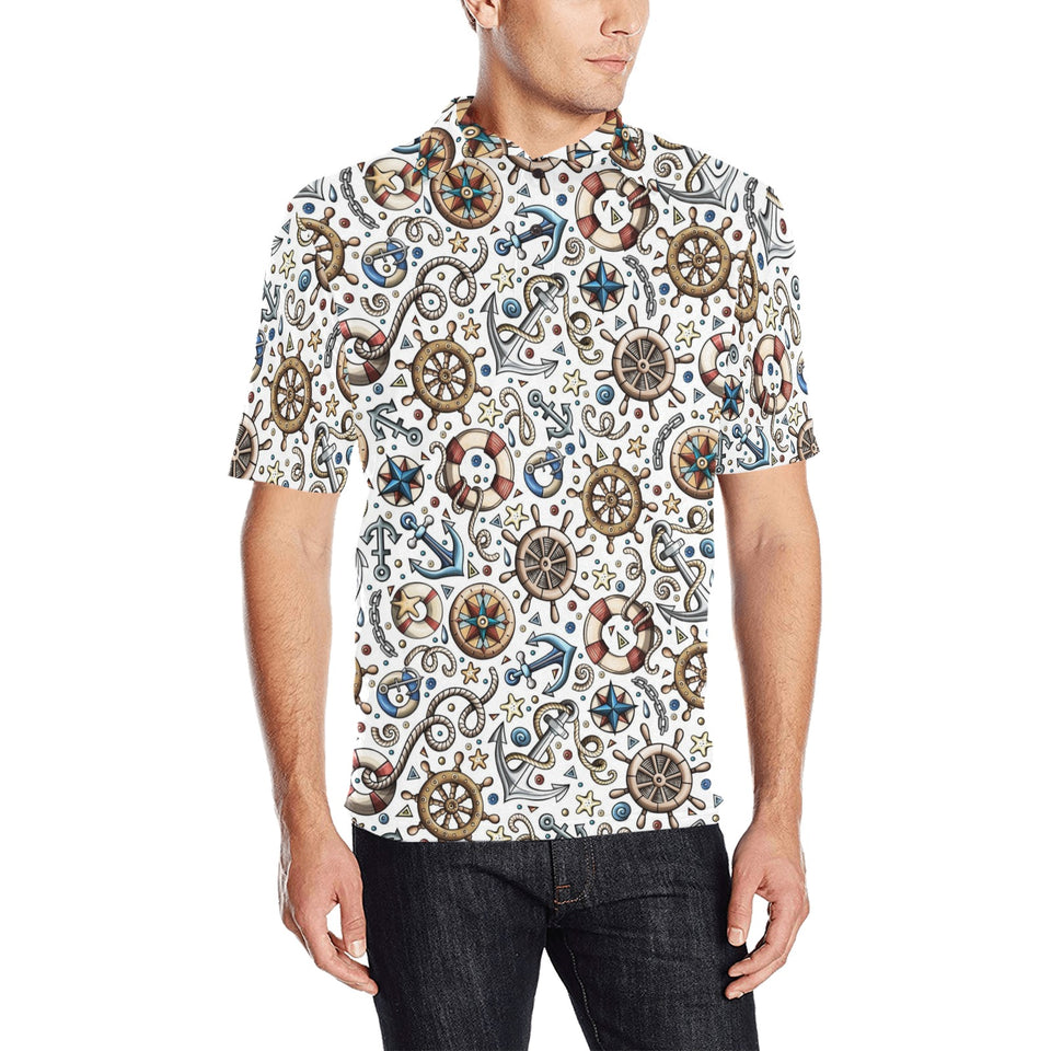 Cute nautical steering wheel anchor pattern Men's All Over Print Polo Shirt