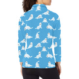 Cute sea lion seal pattern background Women's Long Sleeve Polo Shirt