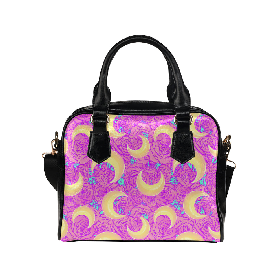 Moon pink rose background Shoulder Handbag