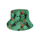 heliconia flower palm monstera leaves black backgr Unisex Bucket Hat