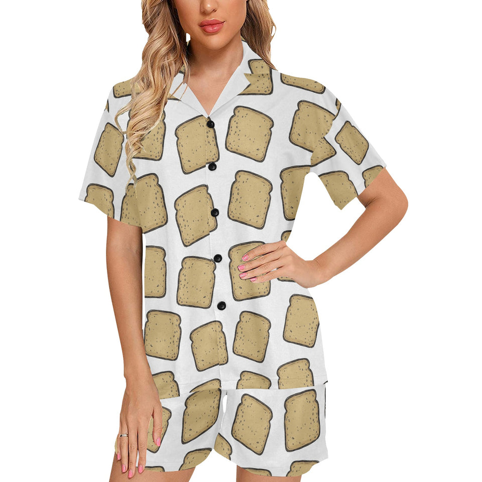 Bread Toast Pattern Print Design 03 Women's V-Neck Short Pajama Set