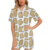 Bread Toast Pattern Print Design 03 Women's V-Neck Short Pajama Set