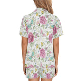 Hand drawn butterfly rose Women's V-Neck Short Pajama Set