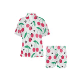 cherry pattern white background Women's V-Neck Short Pajama Set