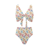 Teddy Bear Pattern Print Design 05 Chest Bowknot High Waisted Bikini Swimsuit