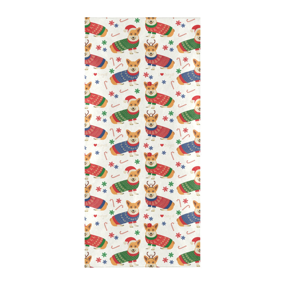 Corgi Christmas Pattern Beach Towel