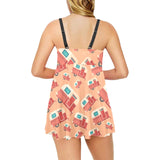 Camper Van Pattern Print Design 03 Chest Sexy Pleated Two Piece Swim Dress