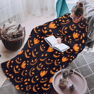 Halloween pattern Pumpkin background Blanket Robe with Sleeves