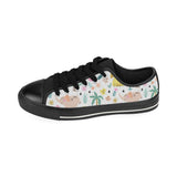 Cute elephants palm tree flower butterfly pattern Men's Low Top Canvas Shoes Black