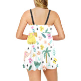 Cute elephants palm tree flower butterfly pattern Chest Sexy Pleated Two Piece Swim Dress