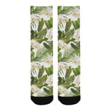White orchid flower tropical leaves pattern Crew Socks