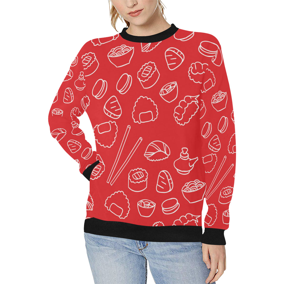 sushi pattern red background Women's Crew Neck Sweatshirt