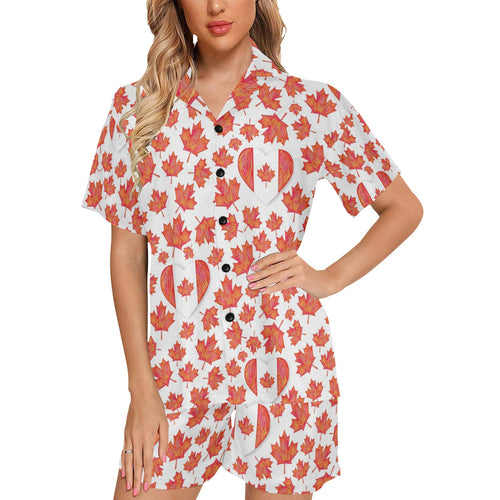 Canada Pattern Print Design 02 Women's V-Neck Short Pajama Set
