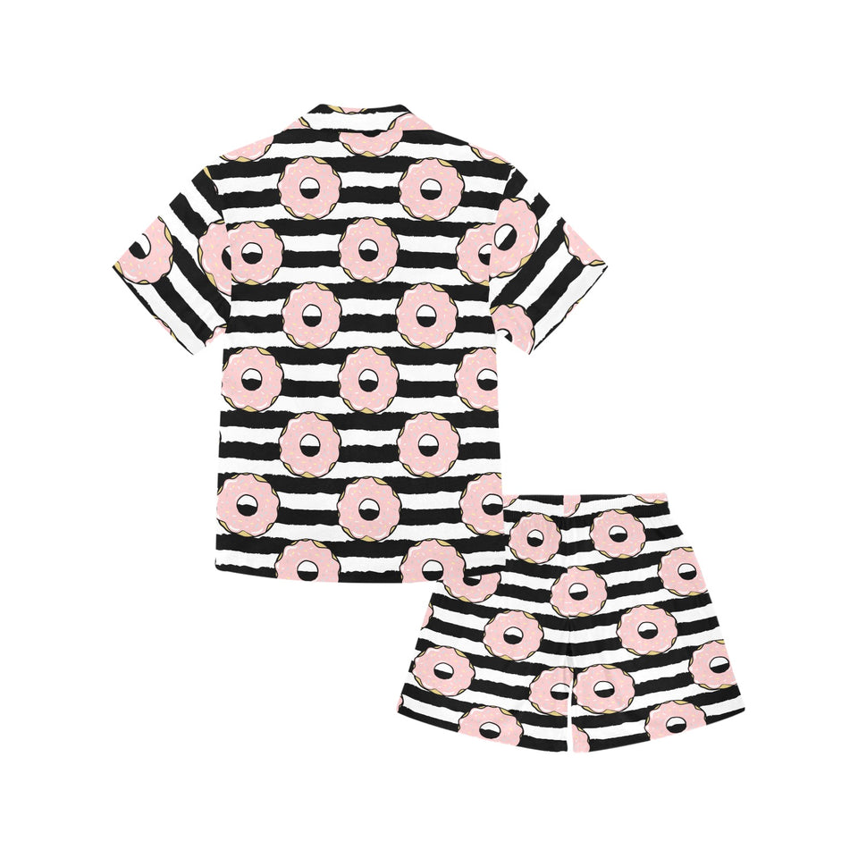 Donuts pink icing striped pattern Kids' Boys' Girls' V-Neck Short Pajama Set