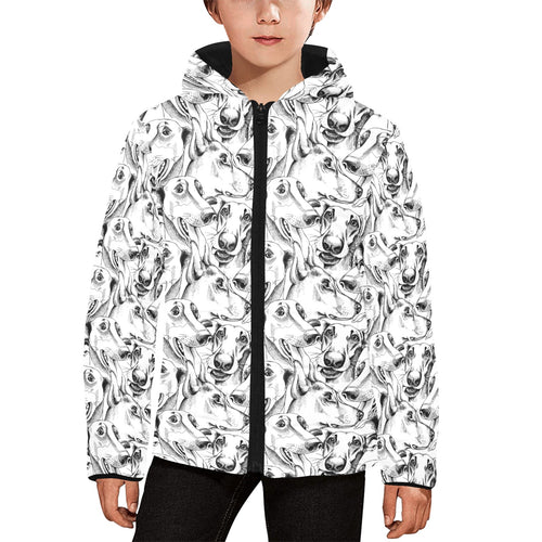Greyhound Pattern Print Design 01 Kids' Boys' Girls' Padded Hooded Jacket