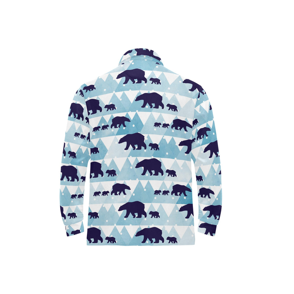 polar bear winter snow pattern Men's Long Sleeve Polo Shirt