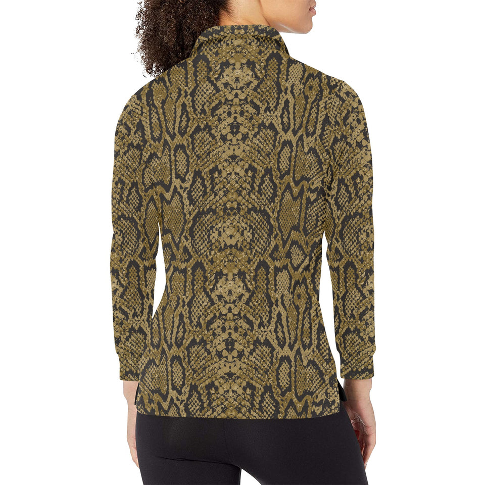 Snake skin pattern Women's Long Sleeve Polo Shirt