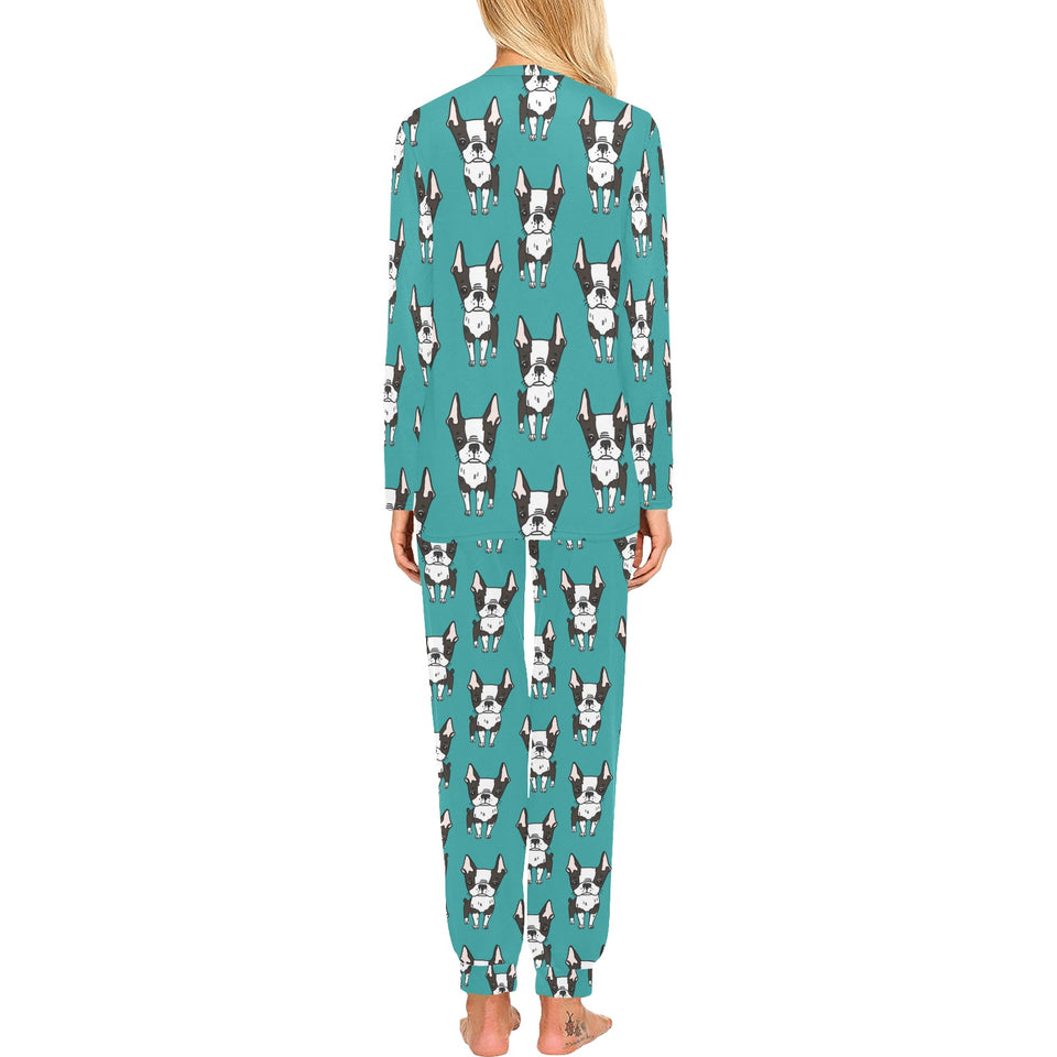 Hand drawn boston terrier dog pattern Women's All Over Print Pajama Set