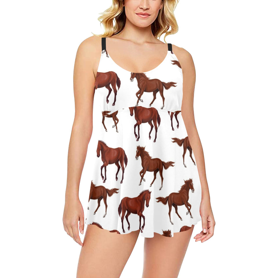 Horses running pattern background Chest Sexy Pleated Two Piece Swim Dress