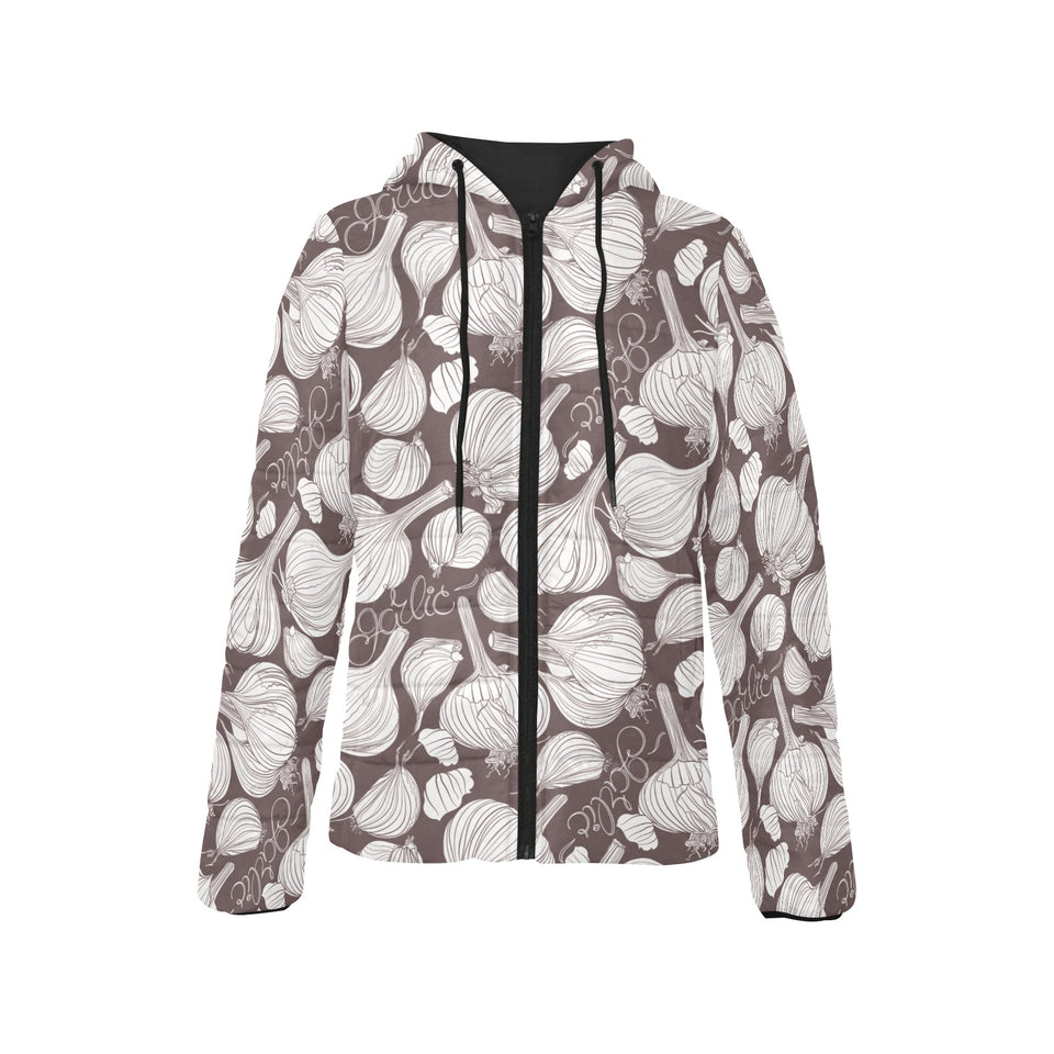 Garlic bulb dark background Women's Padded Hooded Jacket