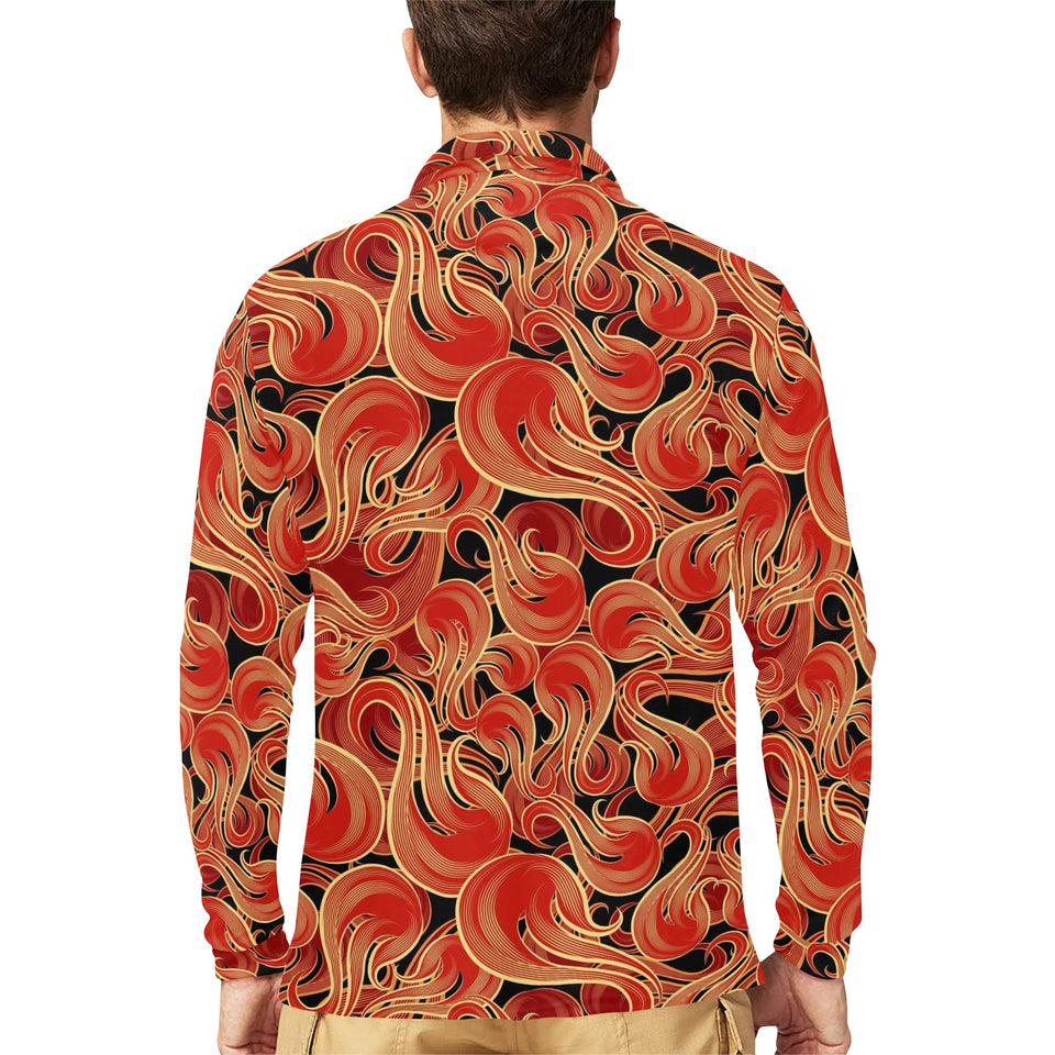 Fire flame pattern Men's Long Sleeve Polo Shirt
