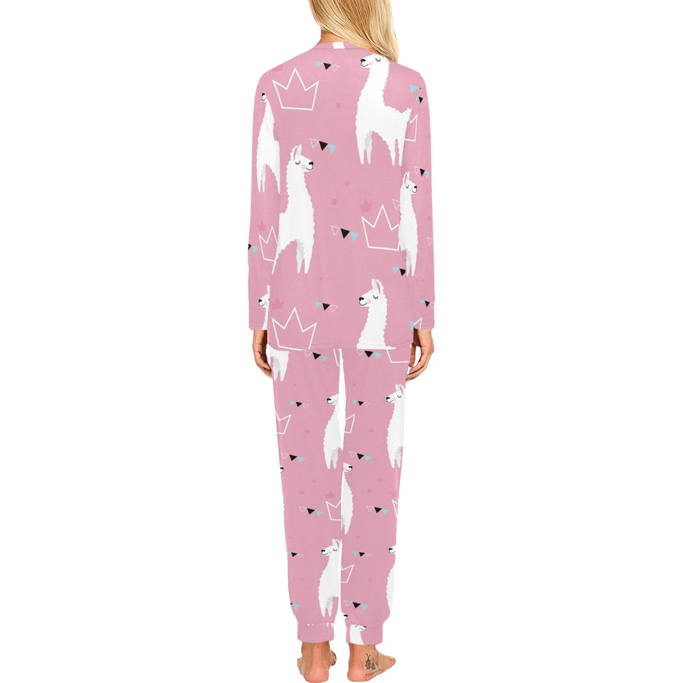 Llama Alpaca pink background Women's All Over Print Pajama Set