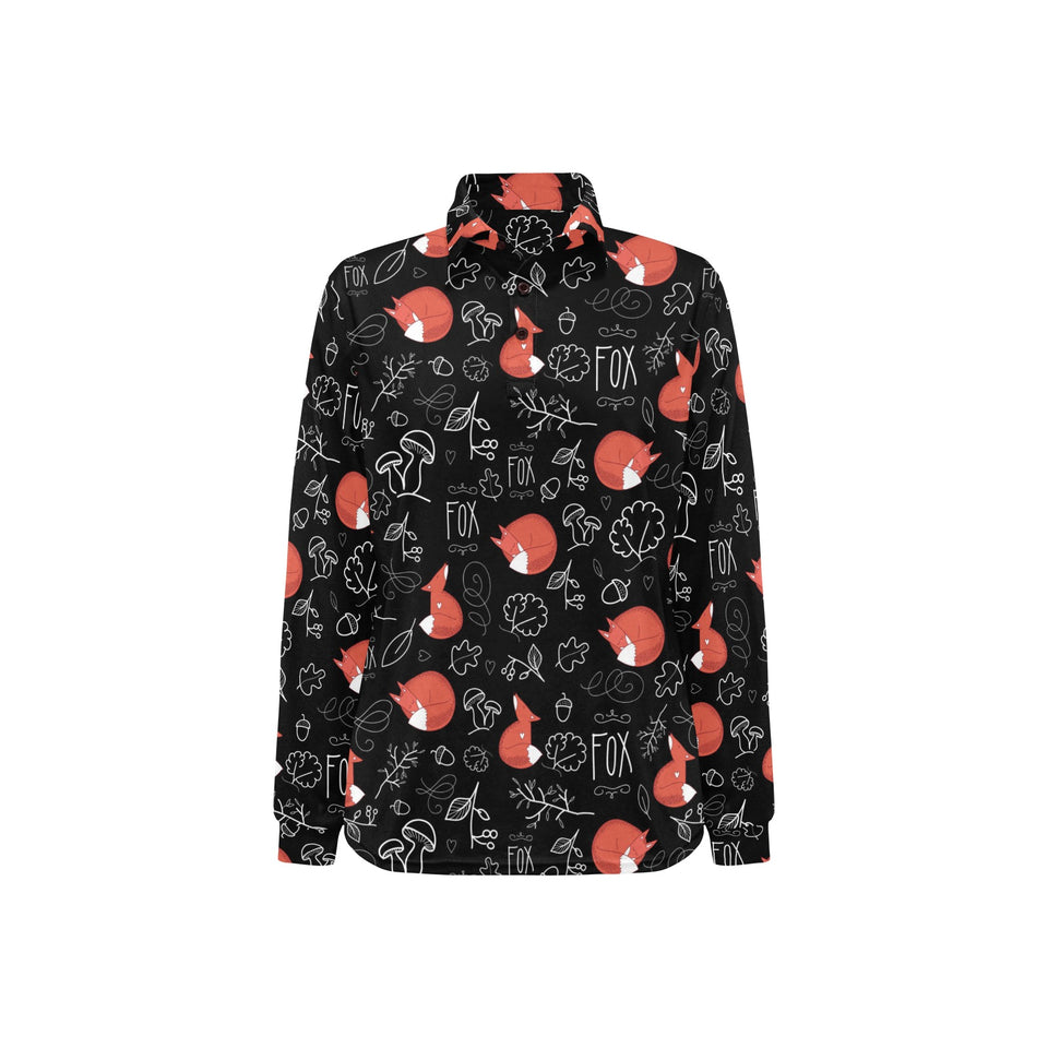 fox sleeping fox pattern Women's Long Sleeve Polo Shirt