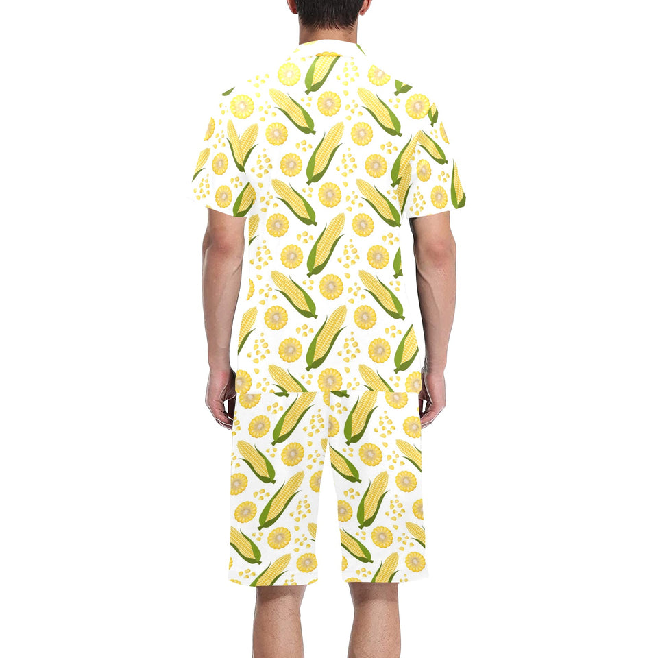 Corn Pattern Print Design 05 Men's V-Neck Short Pajama Set