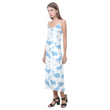 Blue whale pattern V-Neck Open Fork Long Dress