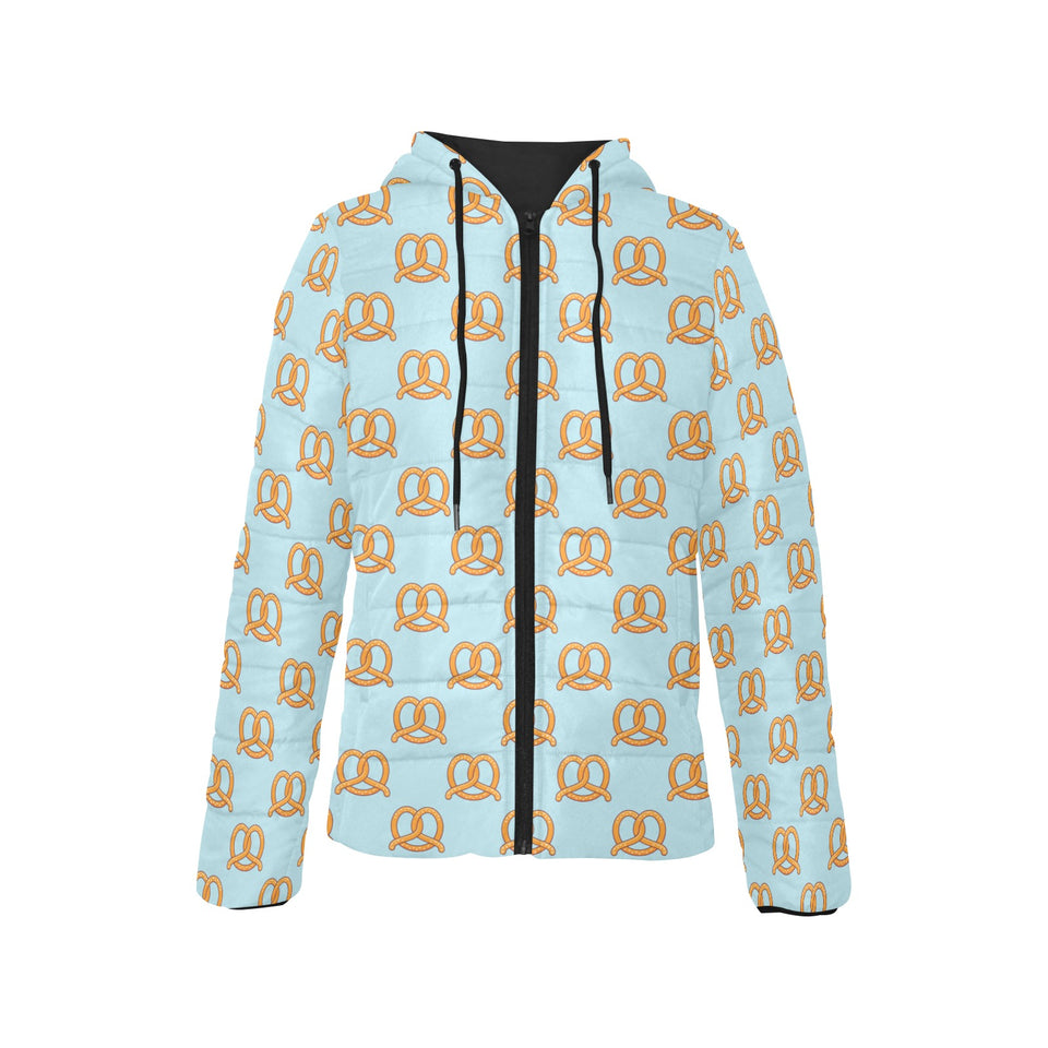 Pretzels Pattern Print Design 03 Women's Padded Hooded Jacket