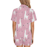 Llama Alpaca pink background Women's V-Neck Short Pajama Set