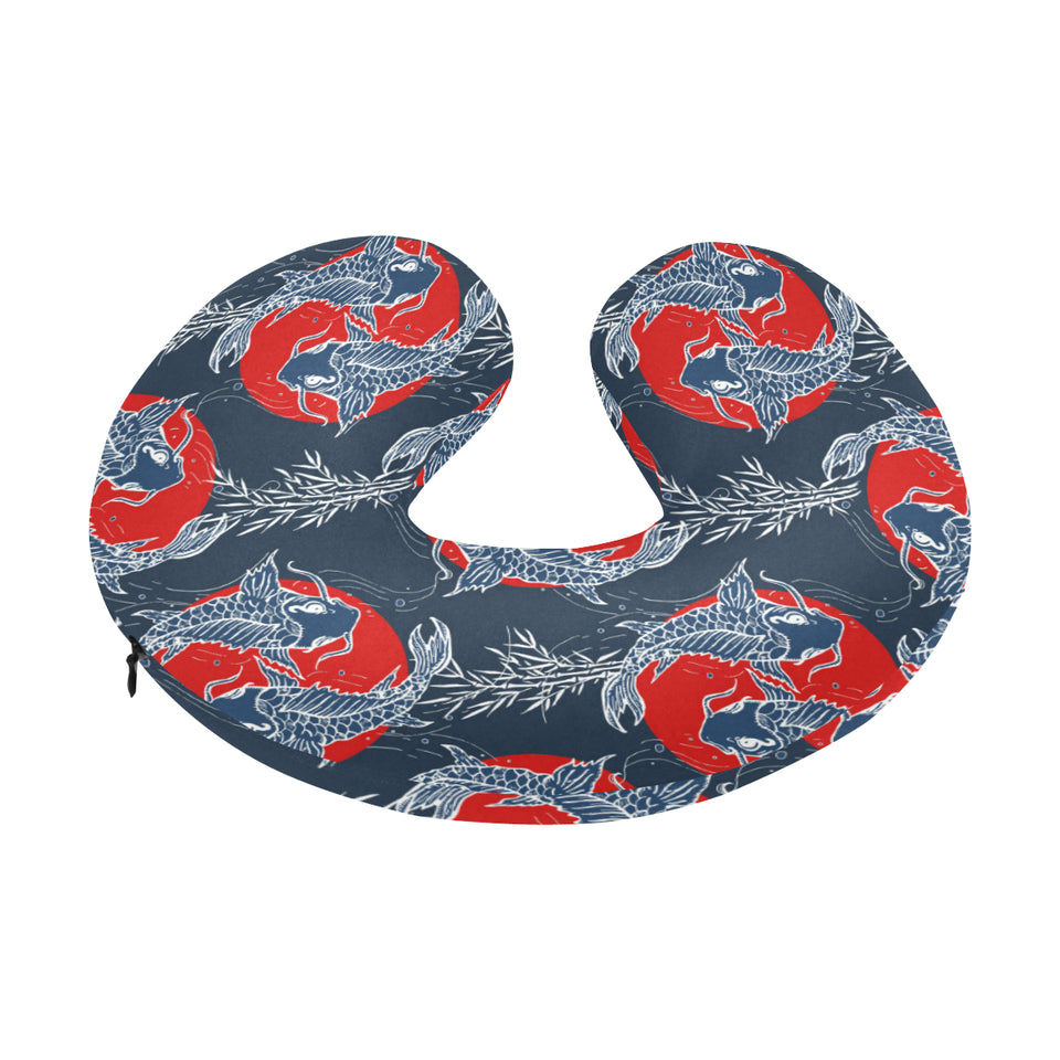 Koi Fish Carp Fishs hand drawn japanese art U-Shaped Travel Neck Pillow